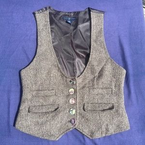 Gap Wool 5 faux abalone button vest front pockets adjustable back oatmeal XS